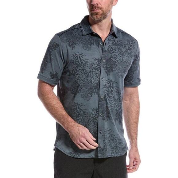 Tommy Bahama Men's Gray & Black Pina Grove Camp Button Down Shirt Size 3XLT - Picture 1 of 10